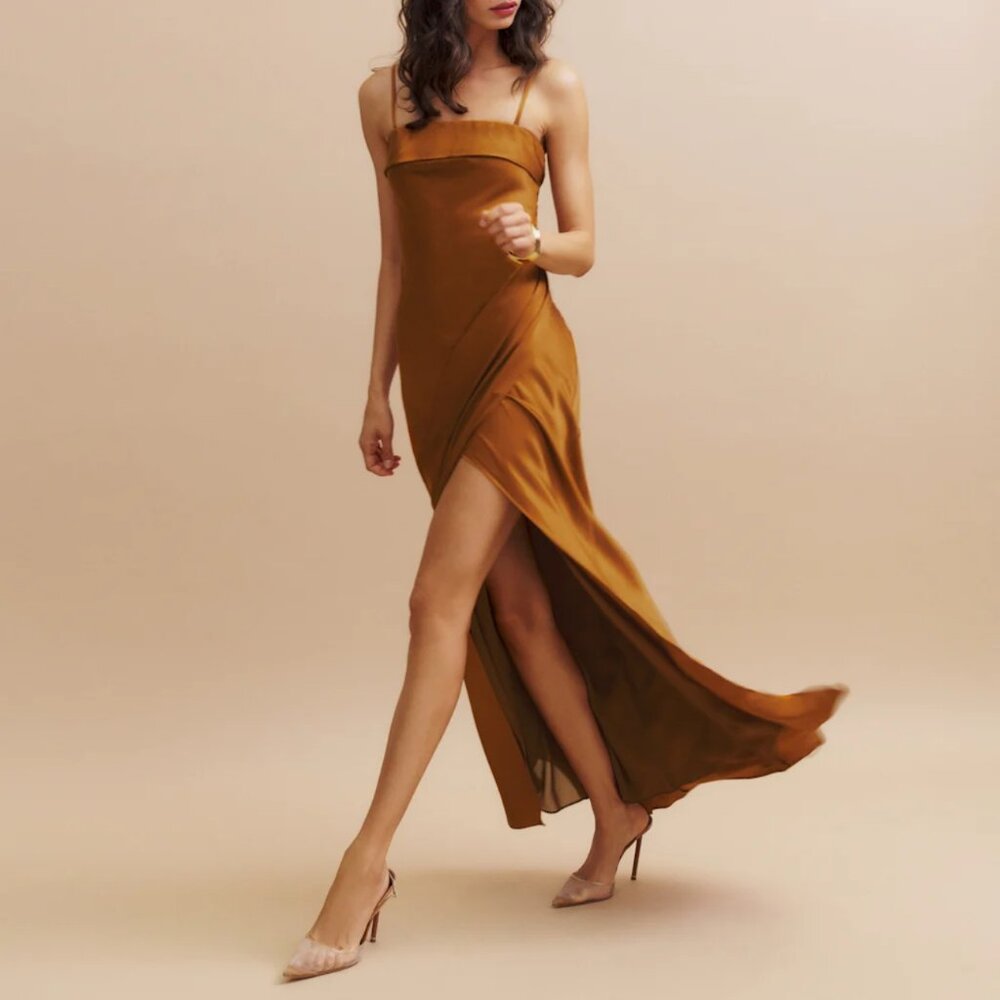 Reformation Landen Silk Maxi Dress Gown Copper Size 6